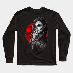 Sugar Skull Girl with Death Head Moth Long Sleeve T-Shirt